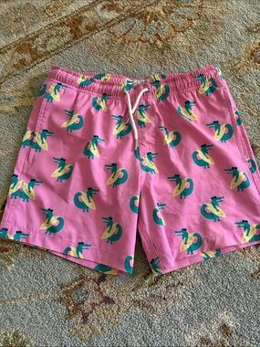 ✨ LIKE NEW ✨ Bermies Pink Alligator Print Swim Trunks, boys size 10